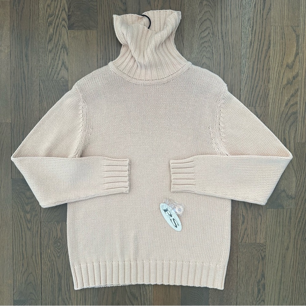 NWT Pure & Simple Chunky Cotton Turtleneck Sweater in Pale Pink Medium